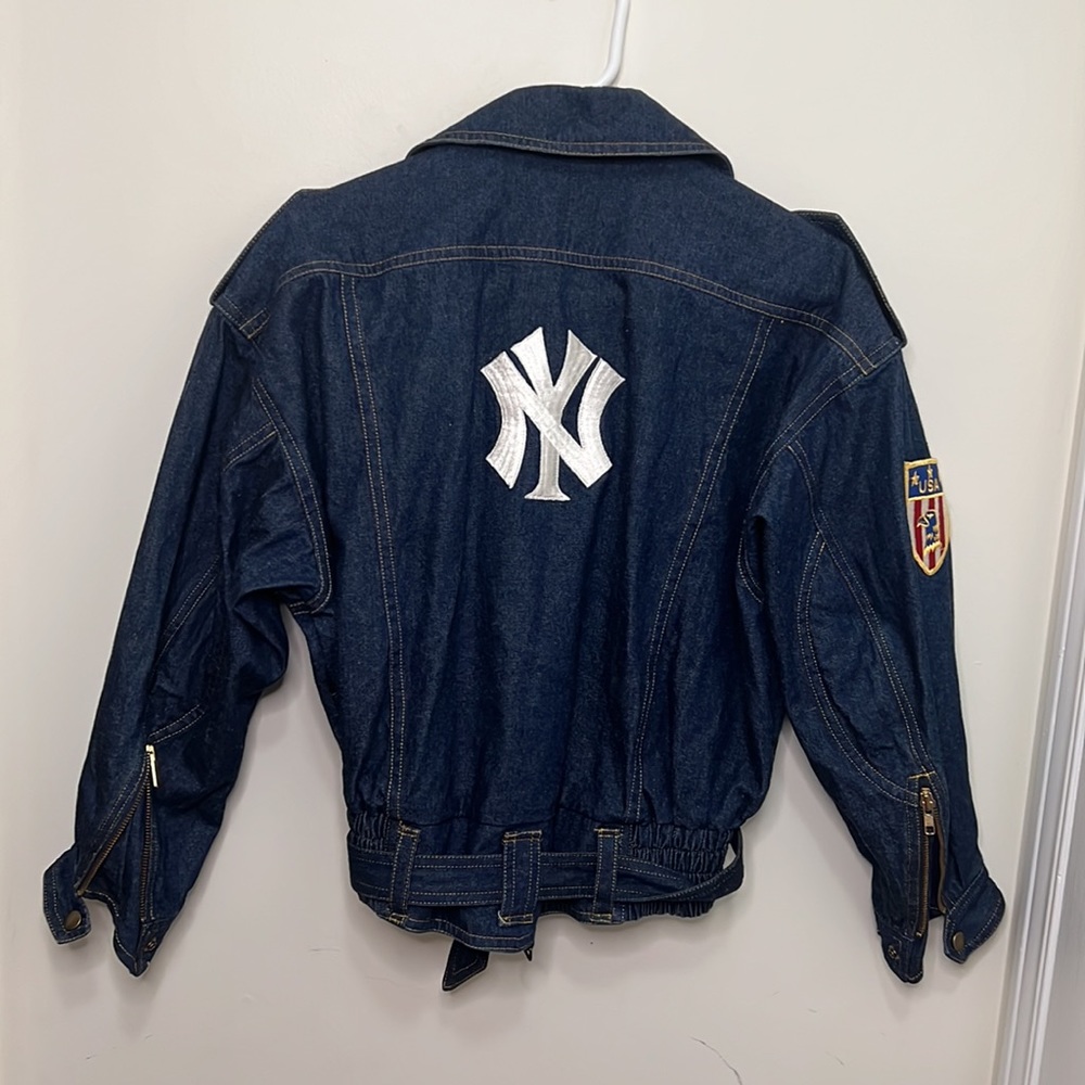 Vintage Yamaha Motor Riding Trucker Jeans Utility Cropped Jacket Size Small - Picture 2 of 16